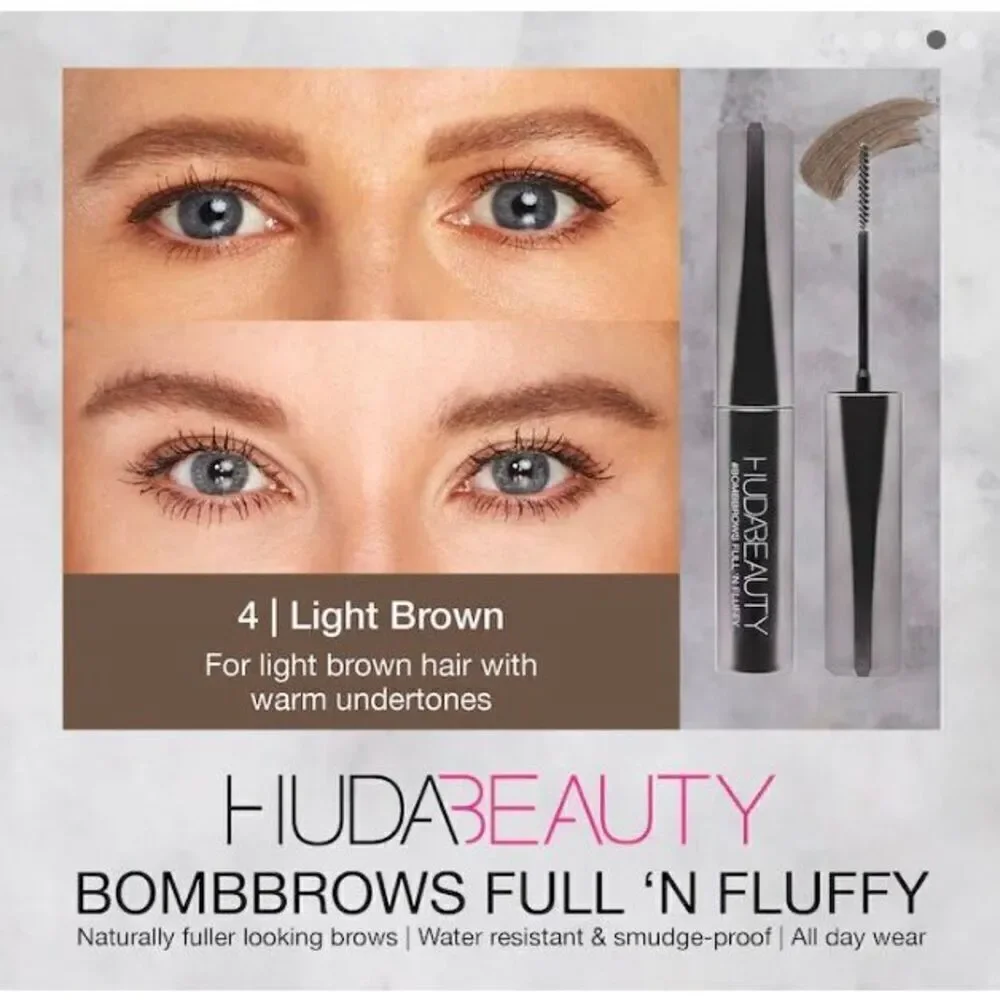 HUDA BEAUTY -  NWT #BombBrows Full & Fluffy Fiber Gel in #4 Light Brown - Picture 3 of 11
